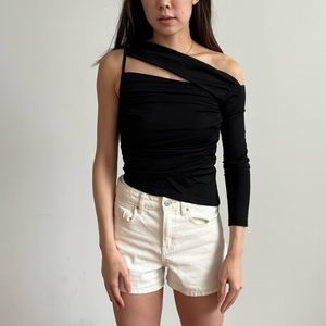 Superdown asymmetric cutout black top xs